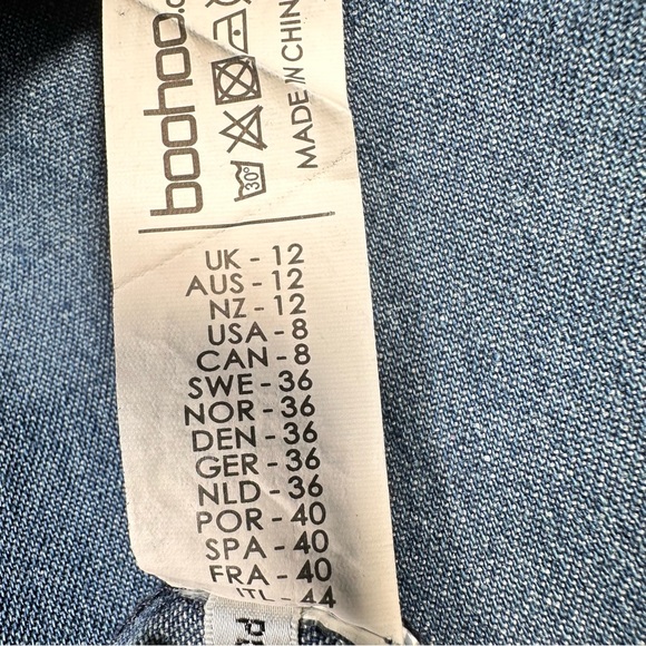 Boohoo Jennifer Flute Sleeve Denim Top Dark Blue Size US 8 UK 12 - Picture 10 of 14